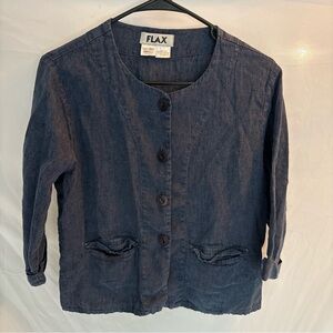 Flax Navy 100% Linen Women's Button Down Shirt/Jacket Sz S